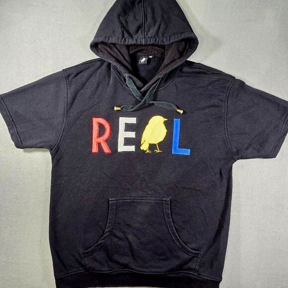 Dareales Size M Designer Womens Short Sleeve Black Hoodie - Stay Real - Picture 1 of 8